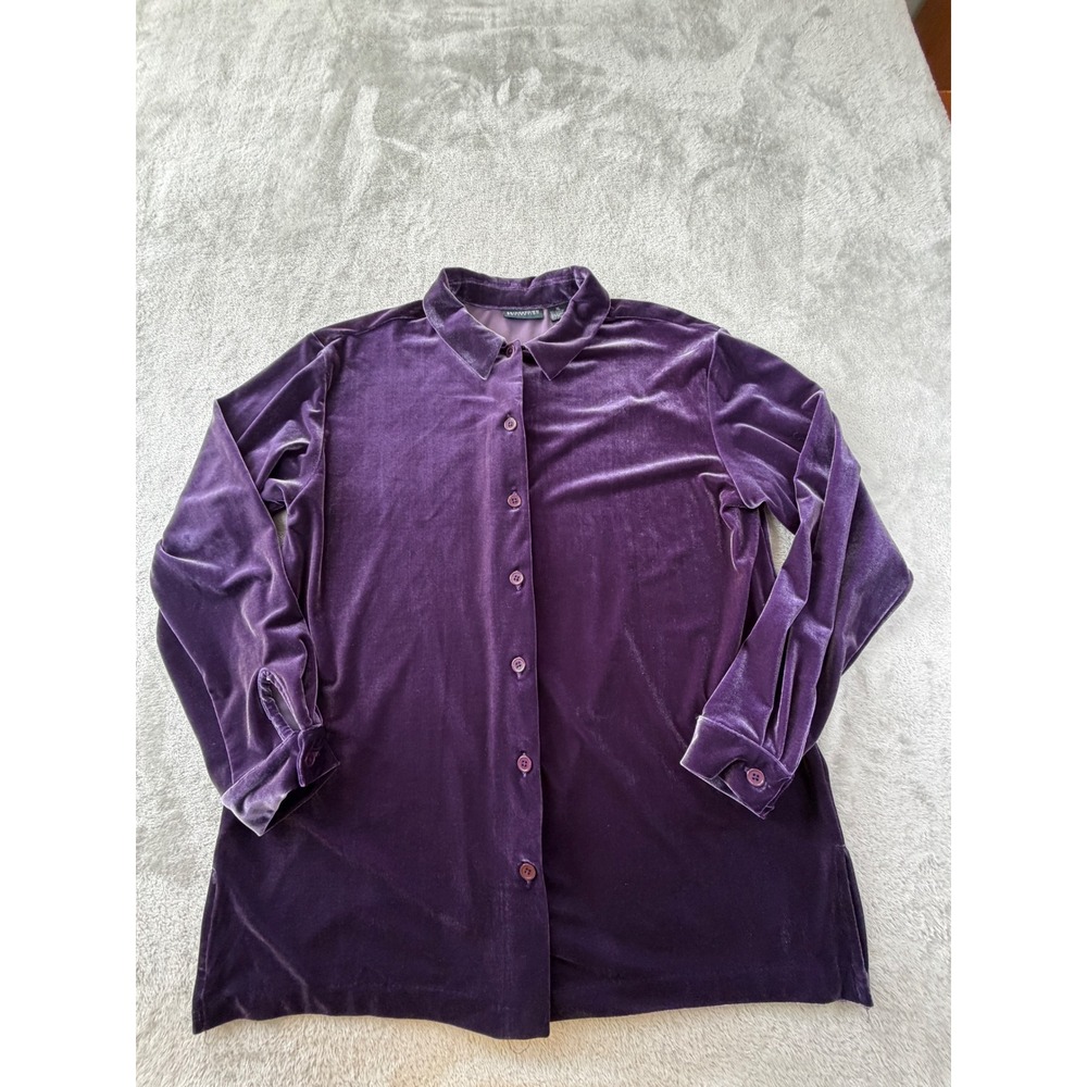 Bridgetown Collection Button Up Women XL Purple Velvet Long Sleeve Shirt